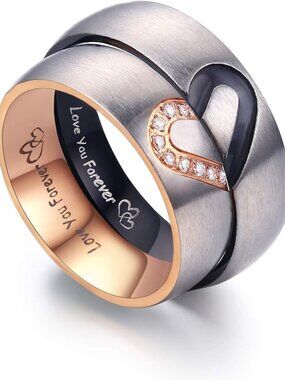 Matching Promise Rings for Couples - Love You Forever Wedding Bands, Stainless